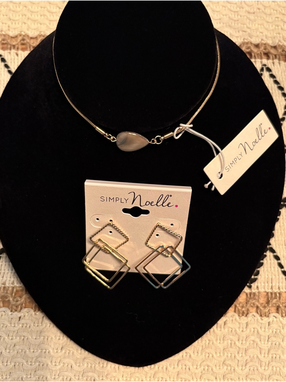 Simply Noelle Two-Tone Geometric Square Drop Earrings with Adjustable Bracelet